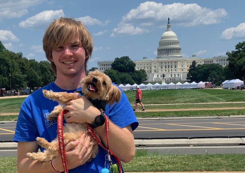 Exploring the nation's capital with a family member's dog, Teddie.