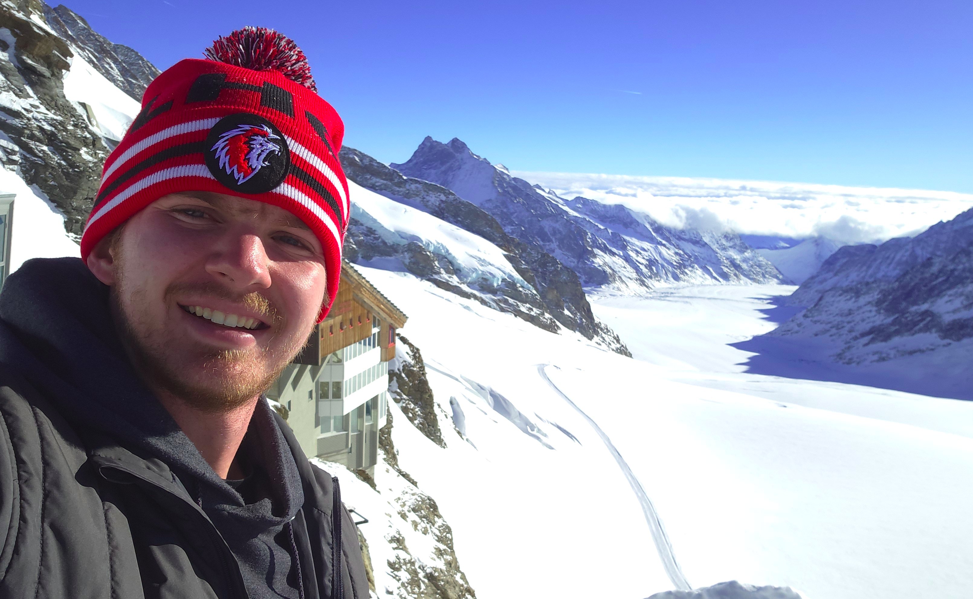 Exploring the Swiss Alps during a winter trip to central Europe.